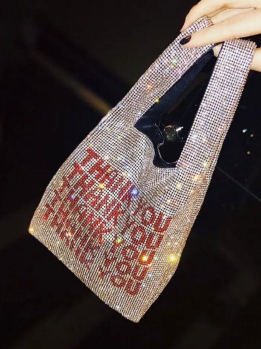Crystal-Embellished Pink 'Thank You' Tote Bag